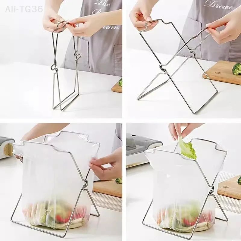 Foldable Kitchen Garbage Bag Holder Countertop Trash Rack