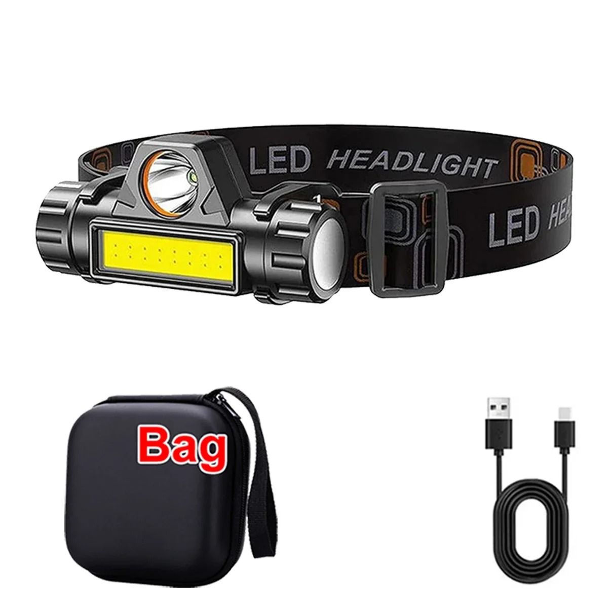 Rechargeable COB LED Headlamp with Magnetic Base and Adjustable Strap