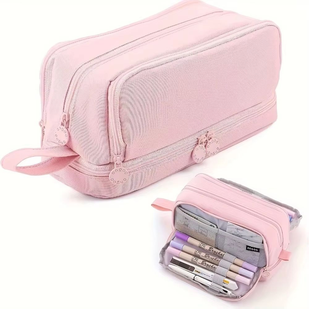 Multi-Compartment Large Capacity Pencil Case with Transparent Partition