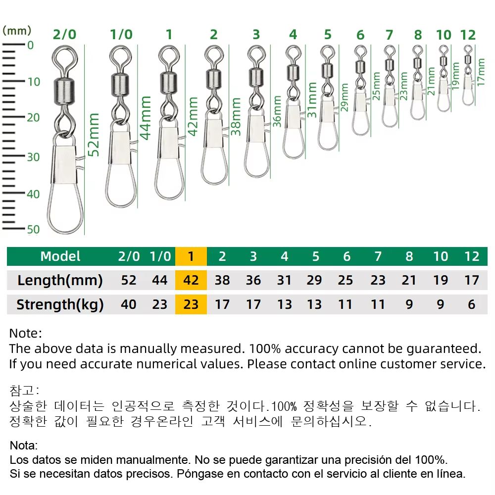 Stainless Steel Fishing Rolling Swivels with Interlock Snap 50-Pack