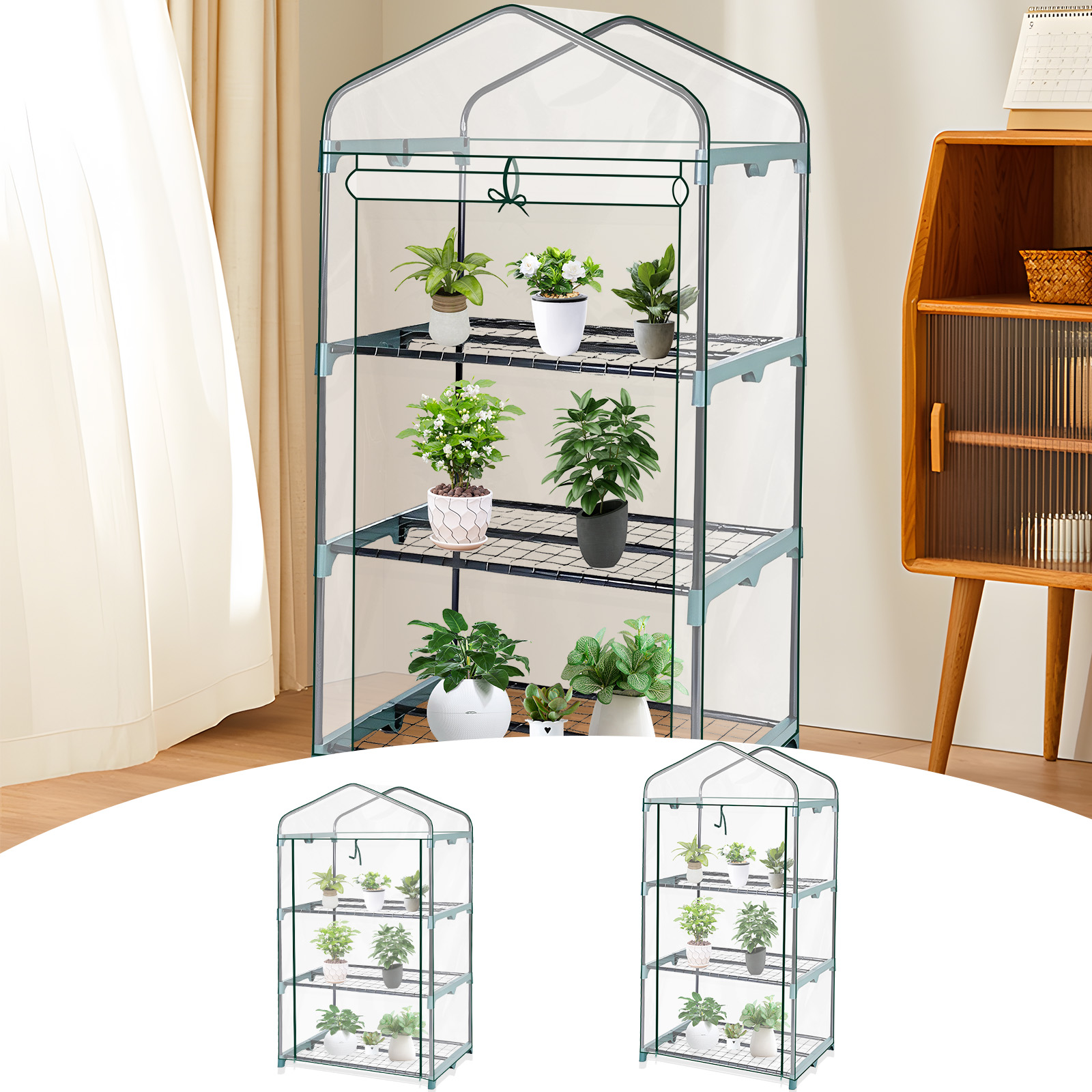 Garden Greenhouse Walk-in Green House, Transparent Cover with Doors & Windows, Waterproof Frost Protection