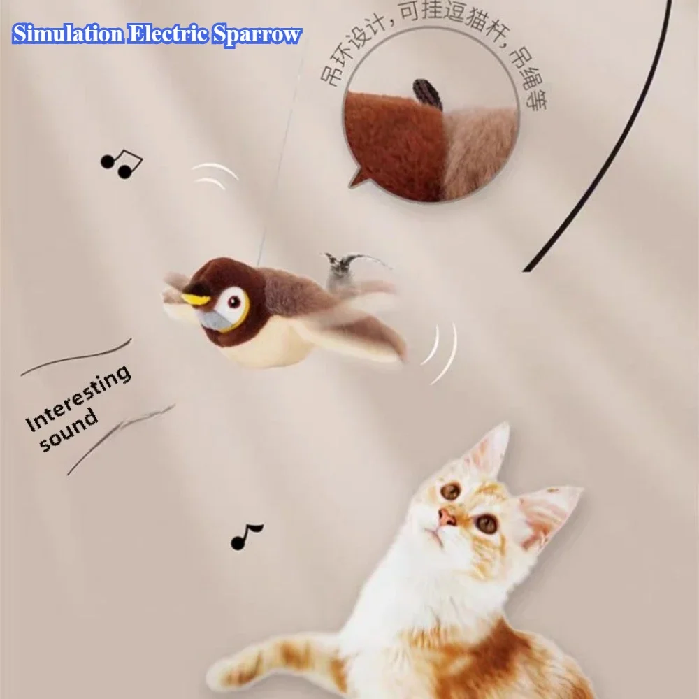 Hot Cat Interactive Toys Catnip Electric Pat Bird, Touch-Activated Squeaky Plush Toy for Dog & Cats, USB