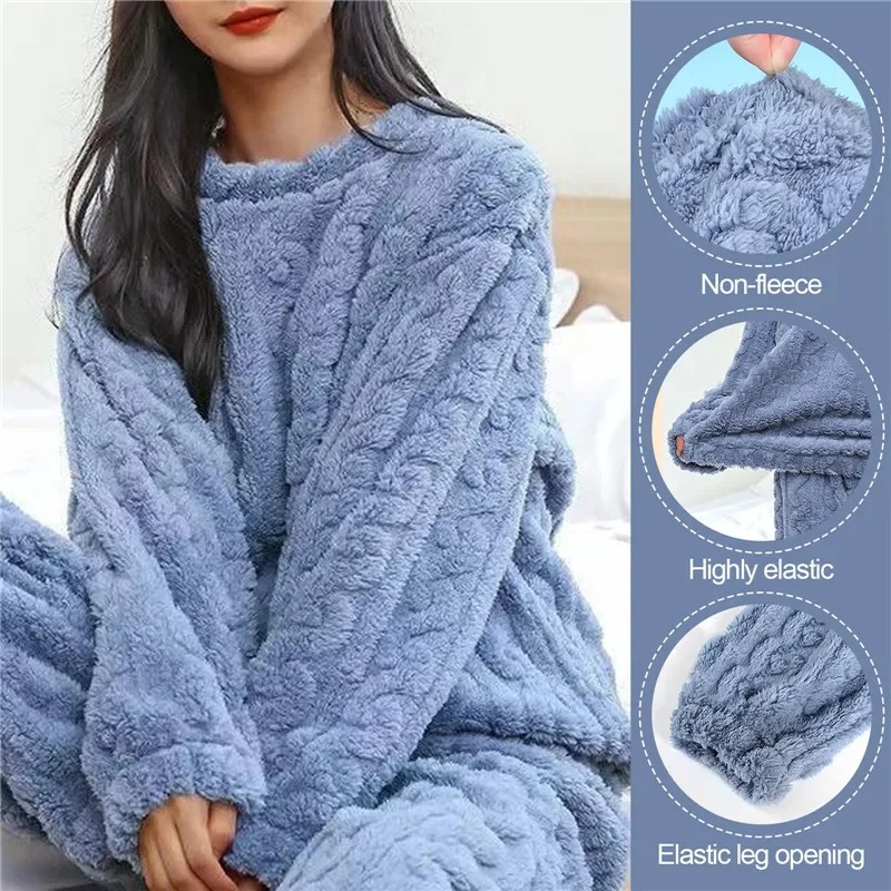 Soft Coral Velvet Pajamas Set for Women, Warm Jacquard Lounge wear, Cozy Winter Outerwear, Christmas wear