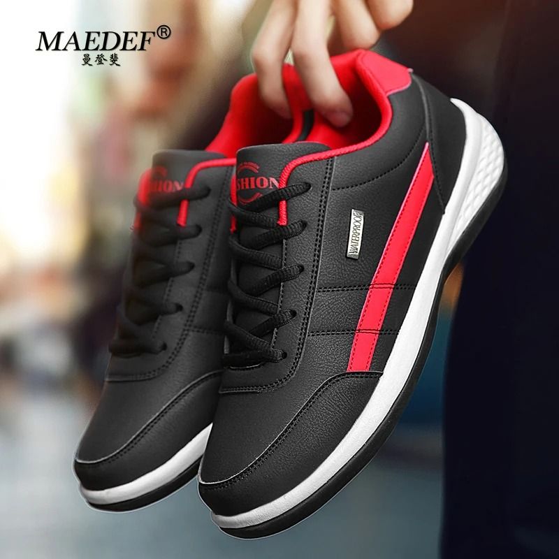 Mens Waterproof Artificial Leather Lace Up Sneakers Lightweight and Comfortable