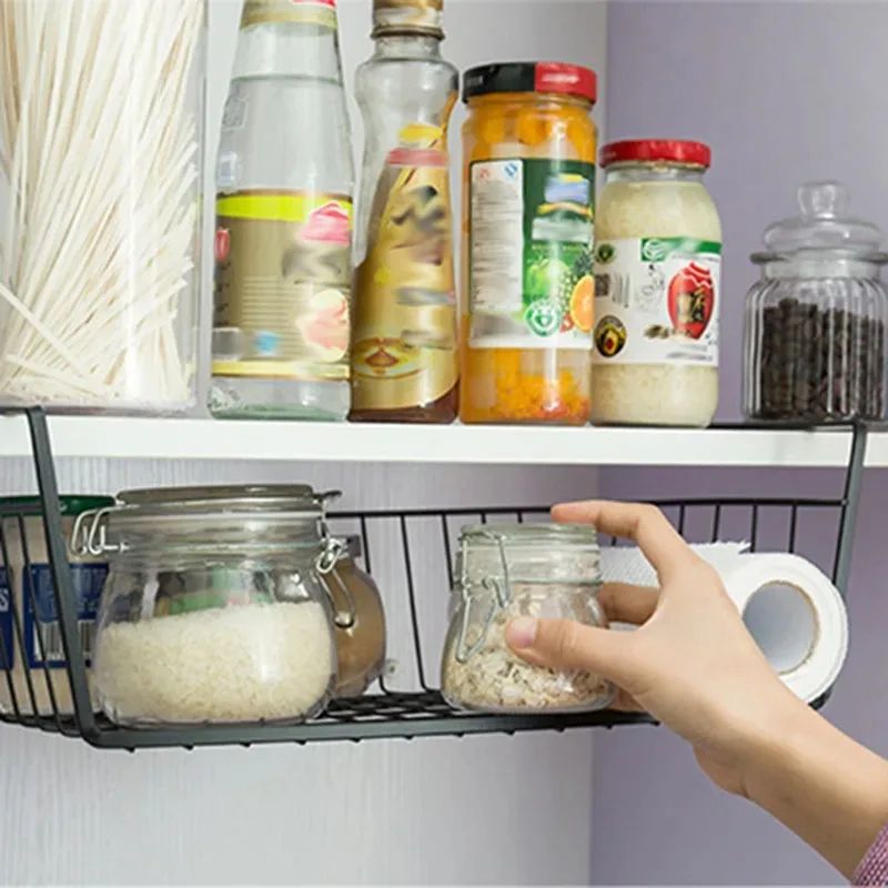 Multi-Functional Under Shelf Basket Hanging Storage Basket for Kitchen & Bathroom (Perforated Metal)