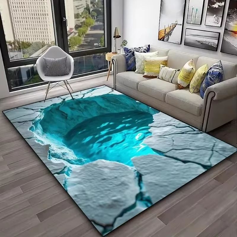 3D Desert Crack Illusion Rug with Non Slip Backing and Washable Design