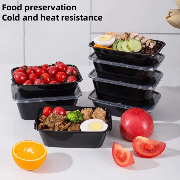 1000ml Disposable Takeaway Lunch Box – Microwave-Safe Black Plastic Food Container for Meal Prep & Food Packaging