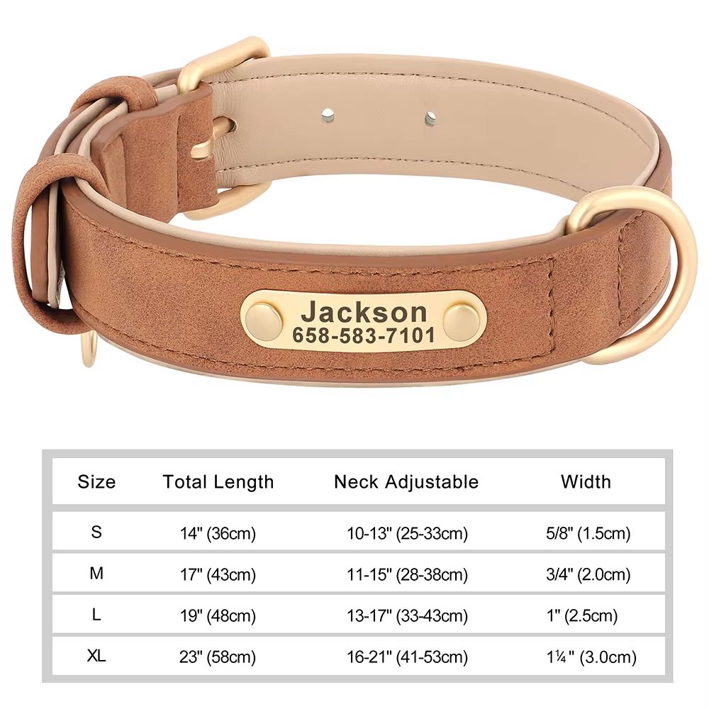 Custom Engraved PU Leather Dog Collar with Personalized ID Nameplate