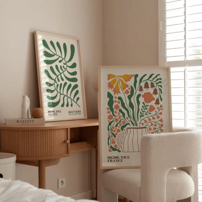 Frameless Matisse Floral Wall Art Set – Boho Mid-Century Modern Prints
