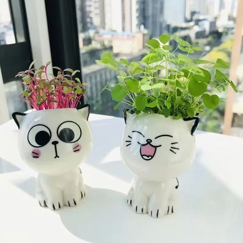 Cute Mini Cat Ceramic Flowerpot: Desktop Decor & School Gift