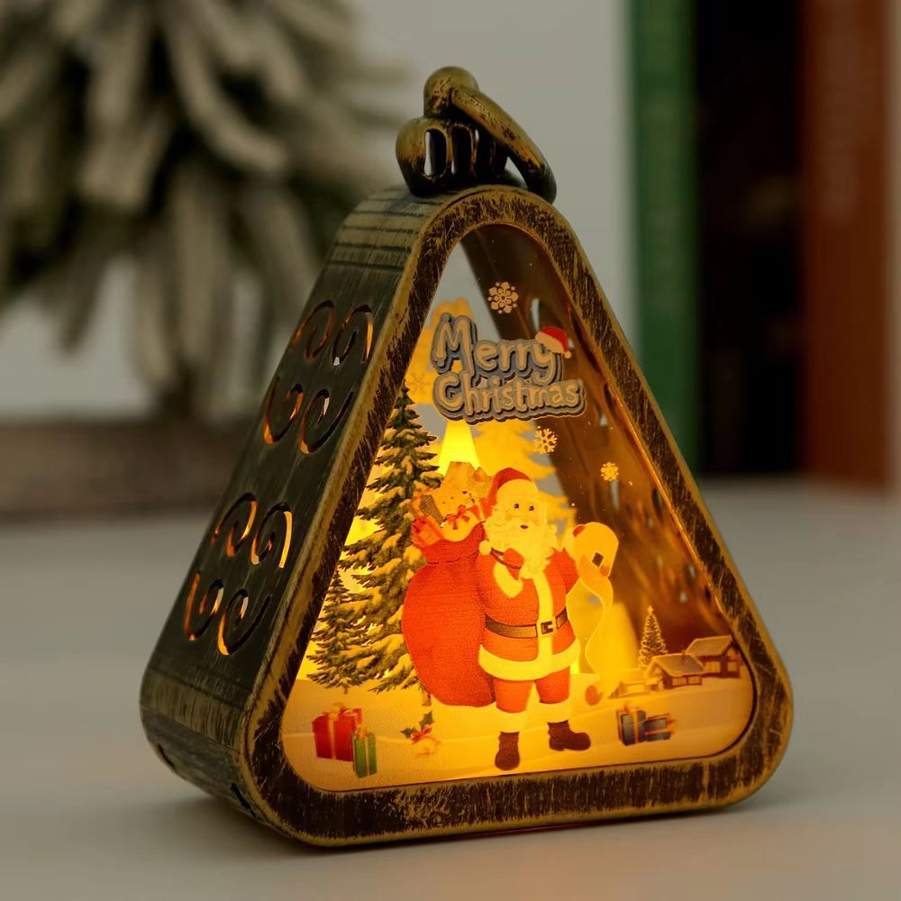 FestiveGlow LED Triangle Lantern – Santa & Snowman Christmas Table Lamp
