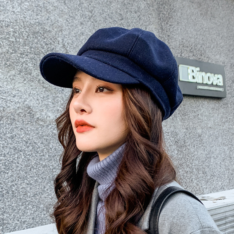 Octagonal Hats for Women, Winter Women's Cap Beret, Solid Color Female Lady Hat, Vintage Newsboy Cap, Thick Warm caps