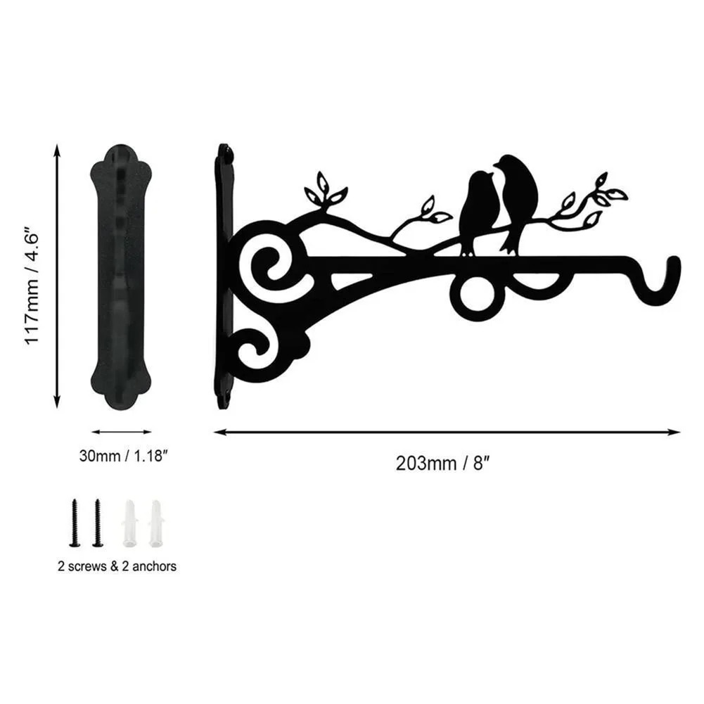 1-2PCS Flower Basket Holder Wall Mounted Bird Metal Bracket Hanger Rustic Style Wide Base