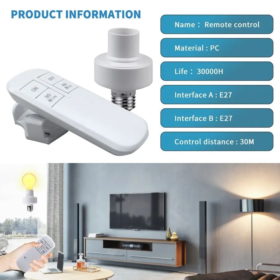Smart E27 remote light socket Timer Switch Lamp Holder with Wireless On Off Control 15m Range
