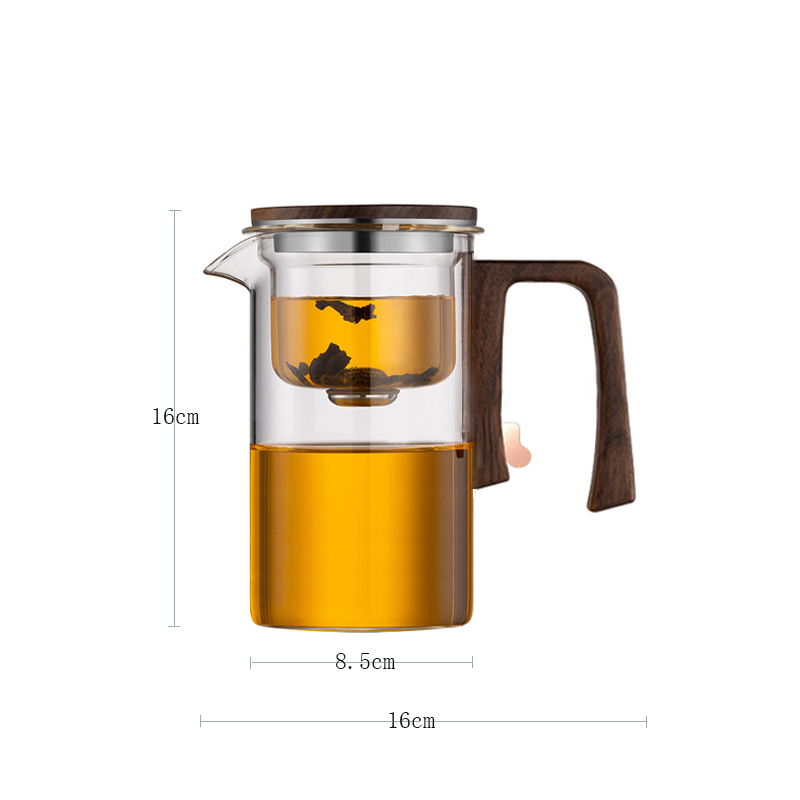New Tea Pot with Magnetic Switch, Glass, Wood Handle, Tea Separation