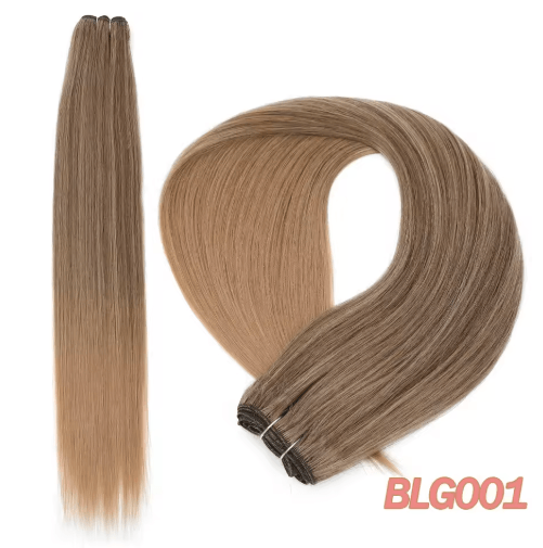 32-Inch Ombre Straight Synthetic Hair Bundle, 200g High-Temperature Fiber (27/613, Brown, Grey, M618)