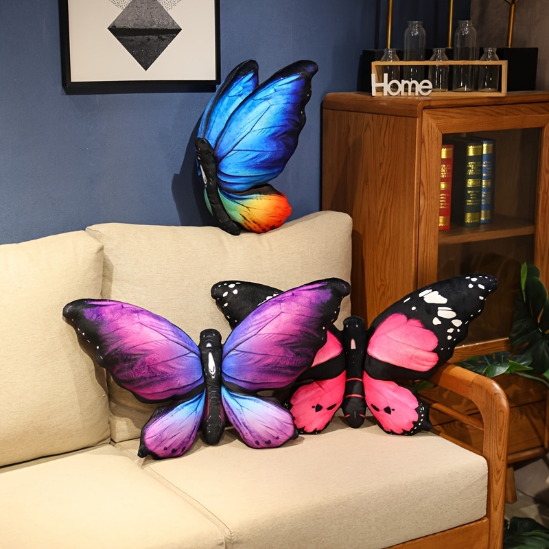 Plush Velvet Butterfly Shaped Throw Pillow Soft Stuffed Seat Cushion Pad Decorative Animal Pillow for Bed Living Room Co