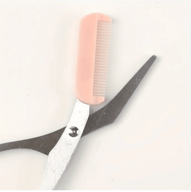 Precision Pink Eyebrow Scissors With Built In Comb