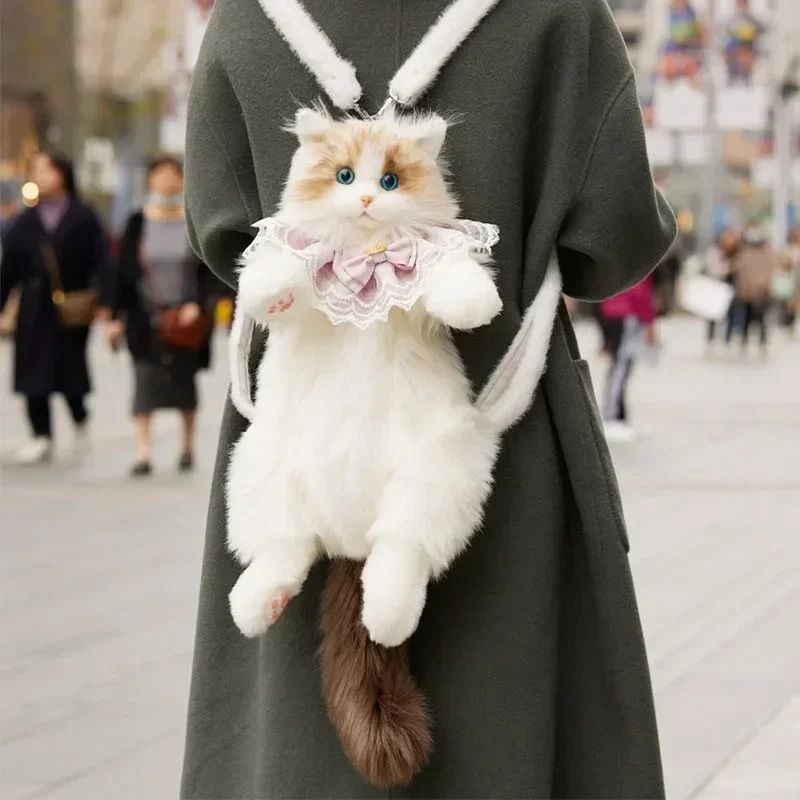 Plush Kitten Backpack for Kids with Soft Ears and Adorable 3D Design for School and Travel