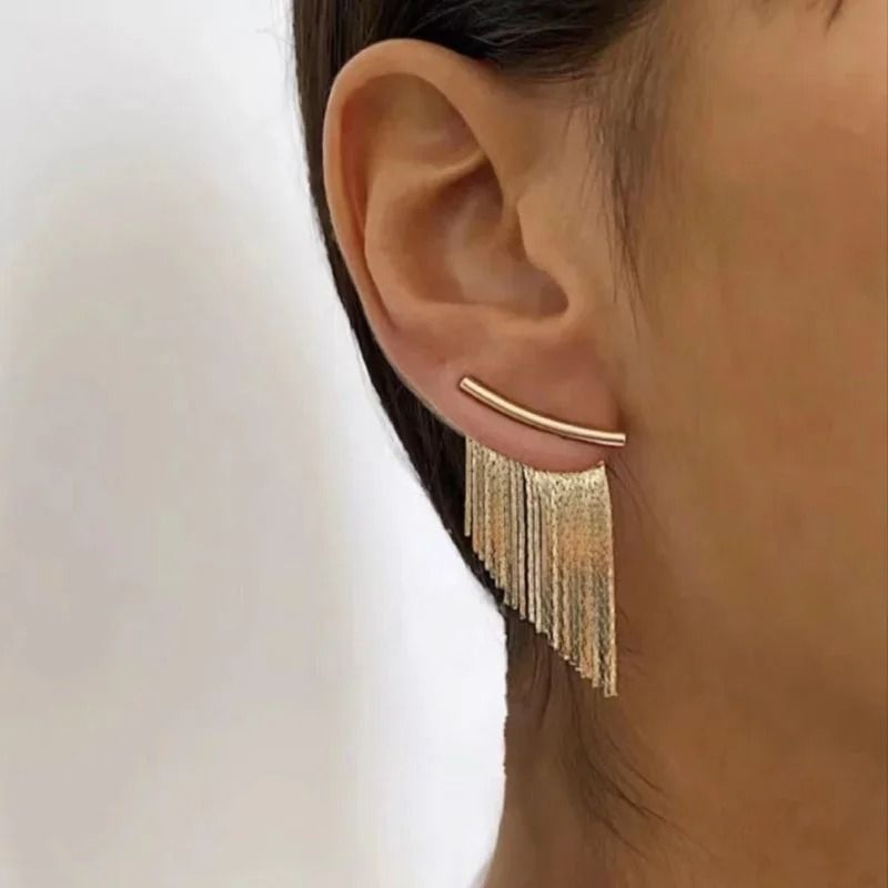 Long Gold Color Bling Tassel Earrings