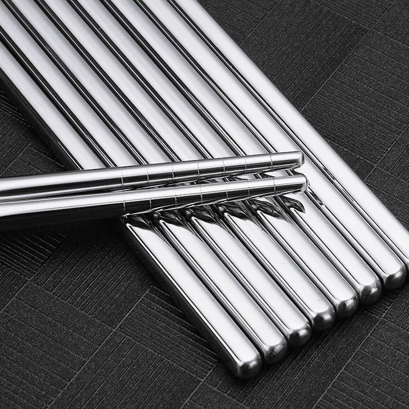 5 Pairs 304 Stainless Steel Chopsticks Reusable Non-Slip Dishwasher Safe, Modern Durable Food Grade Tableware Set