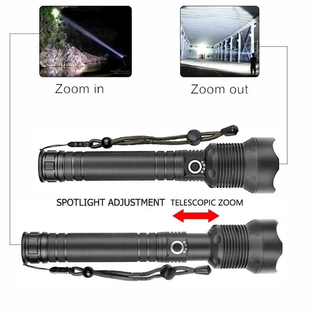 Rechargeable LED Flashlight 90000 Lumens Super Bright Waterproof Zoom Torch with 3 Lighting Modes