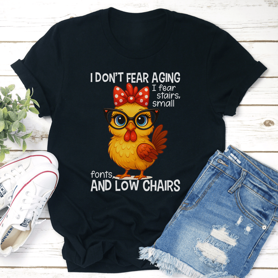 I Don't Fear Aging I Fear Stairs Small Fonts Tee