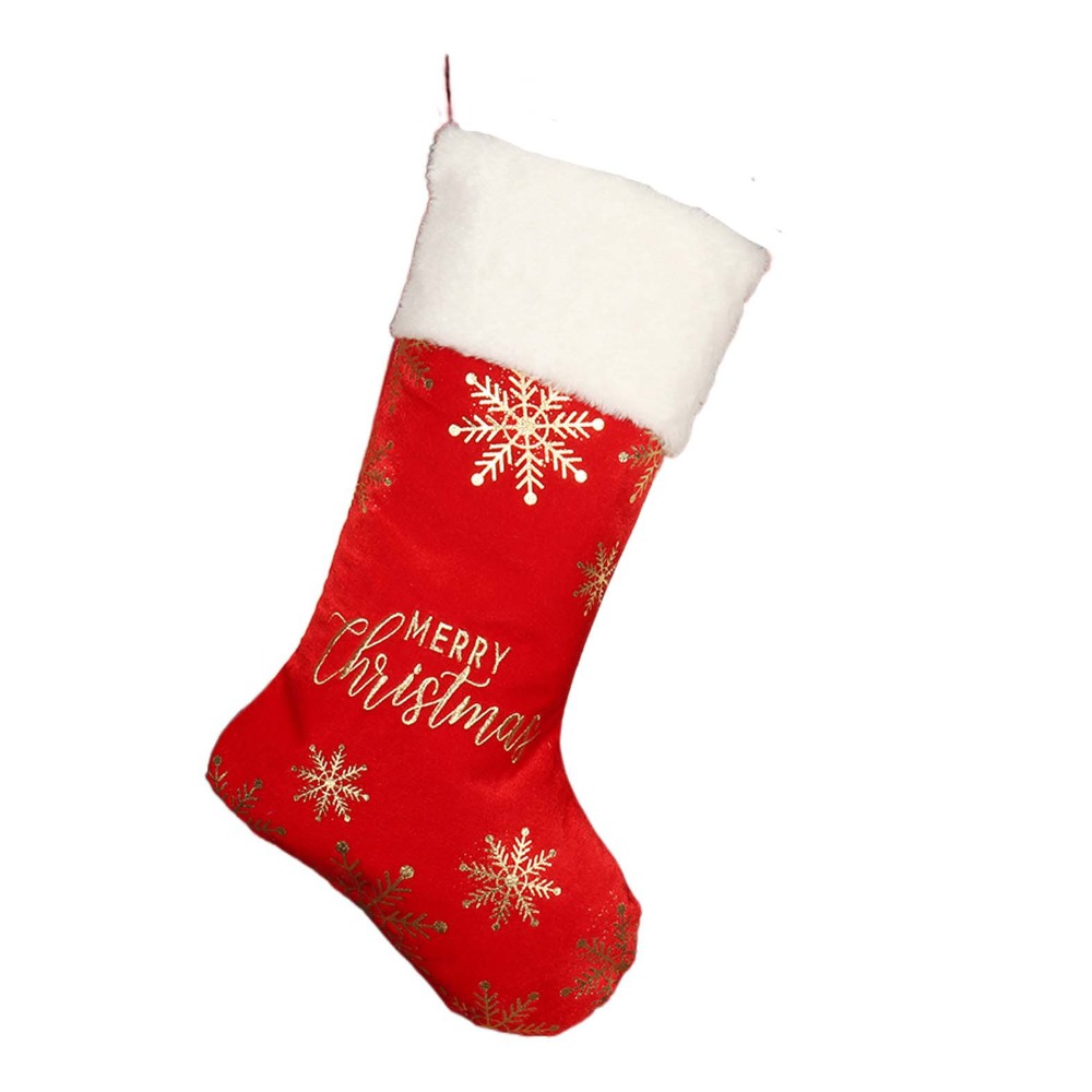 Snowflake Pattern Christmas Stocking, Embroidered Personalized Christmas Sock, Red Green Navidad, Large Gift Bag