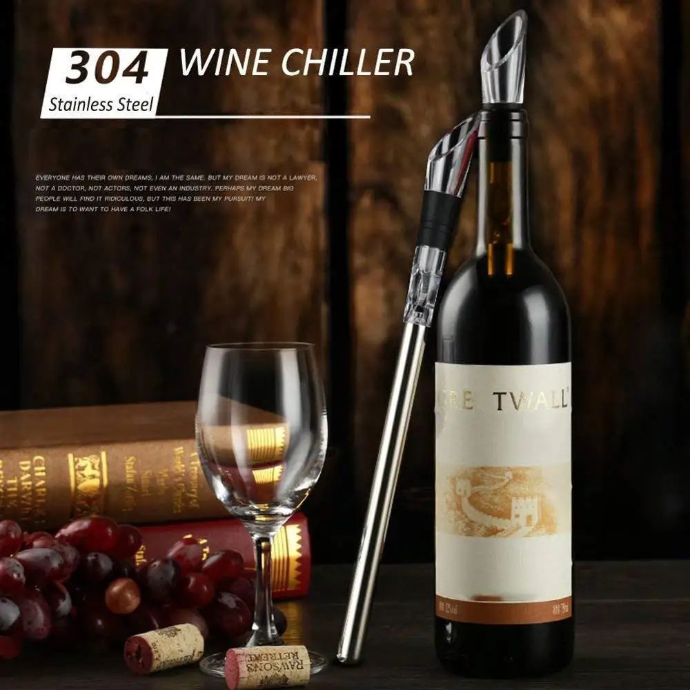 ChillPro Stainless Steel Ice Wine Chiller with Rapid Iceless Wine Cooler Stick