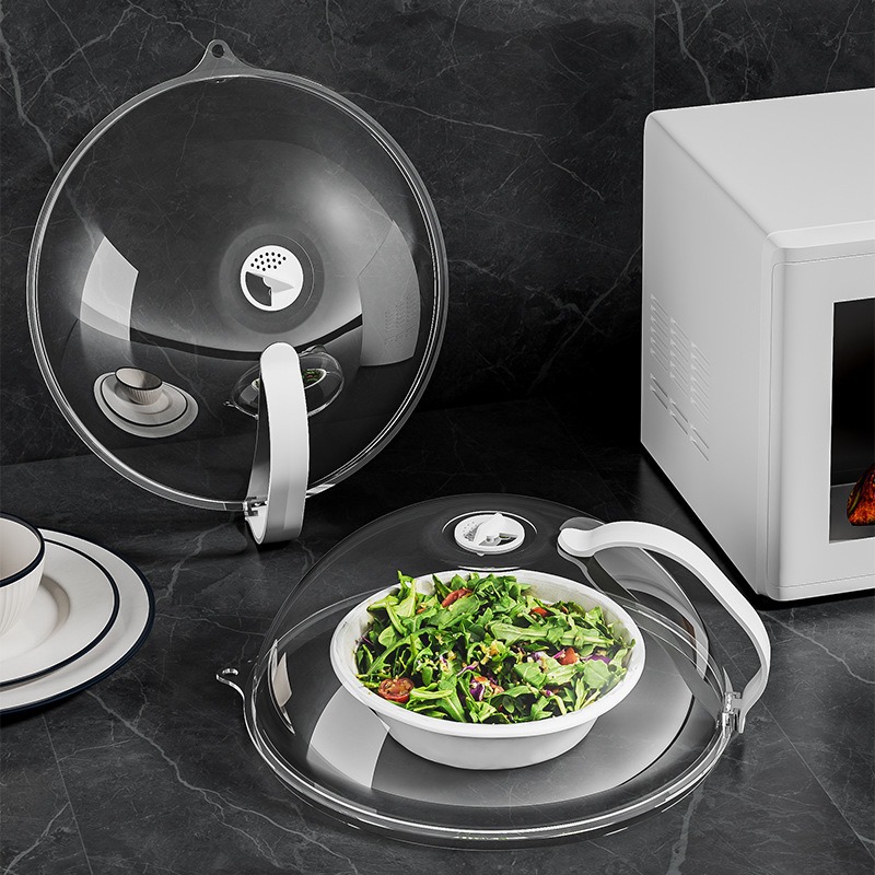 Microwave Splash Cover with Steam Vent, High-Temperature Resistant Guard Lid, Transparent Food Heating Cover with Handle