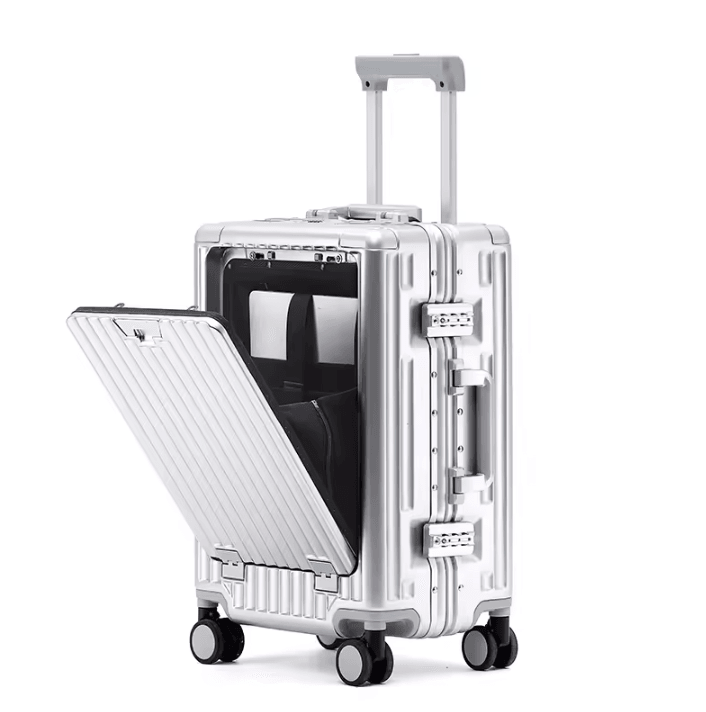 20Inch (500mm) Aluminum Frame Functional Trolley Suitcase – Shock-Absorbing, USB Charging & Multi-Feature Travel Luggage