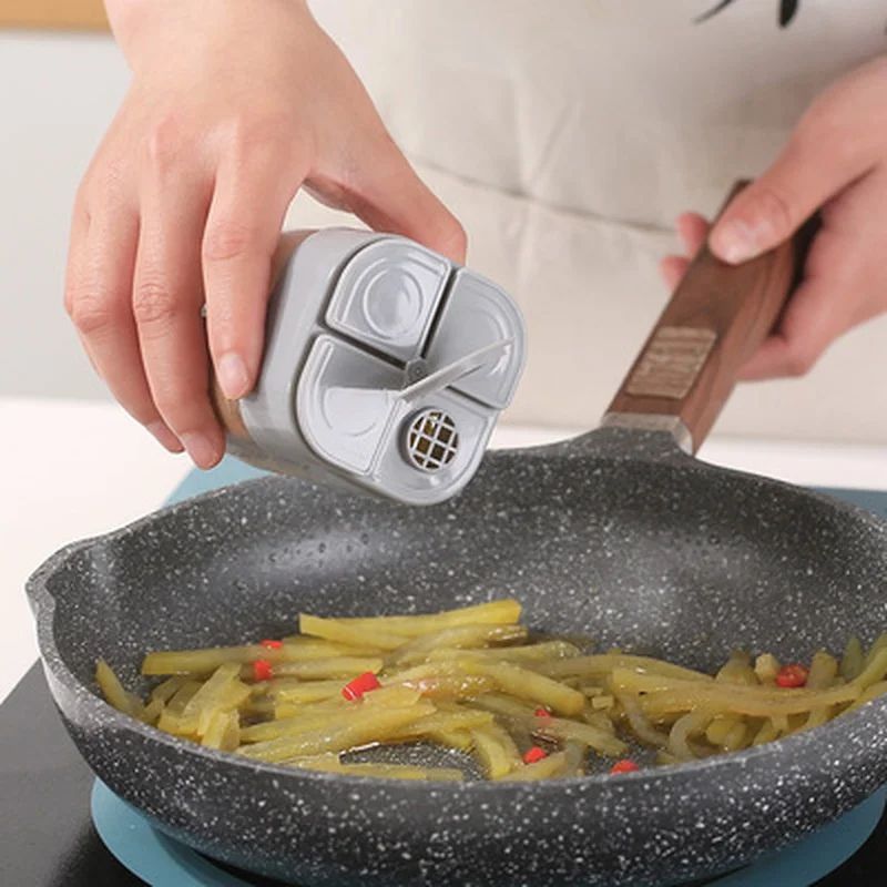 SpiceSmart 4-in-1 Portable Seasoning Shaker Set Multi-Compartment Salt Pepper Spice Container