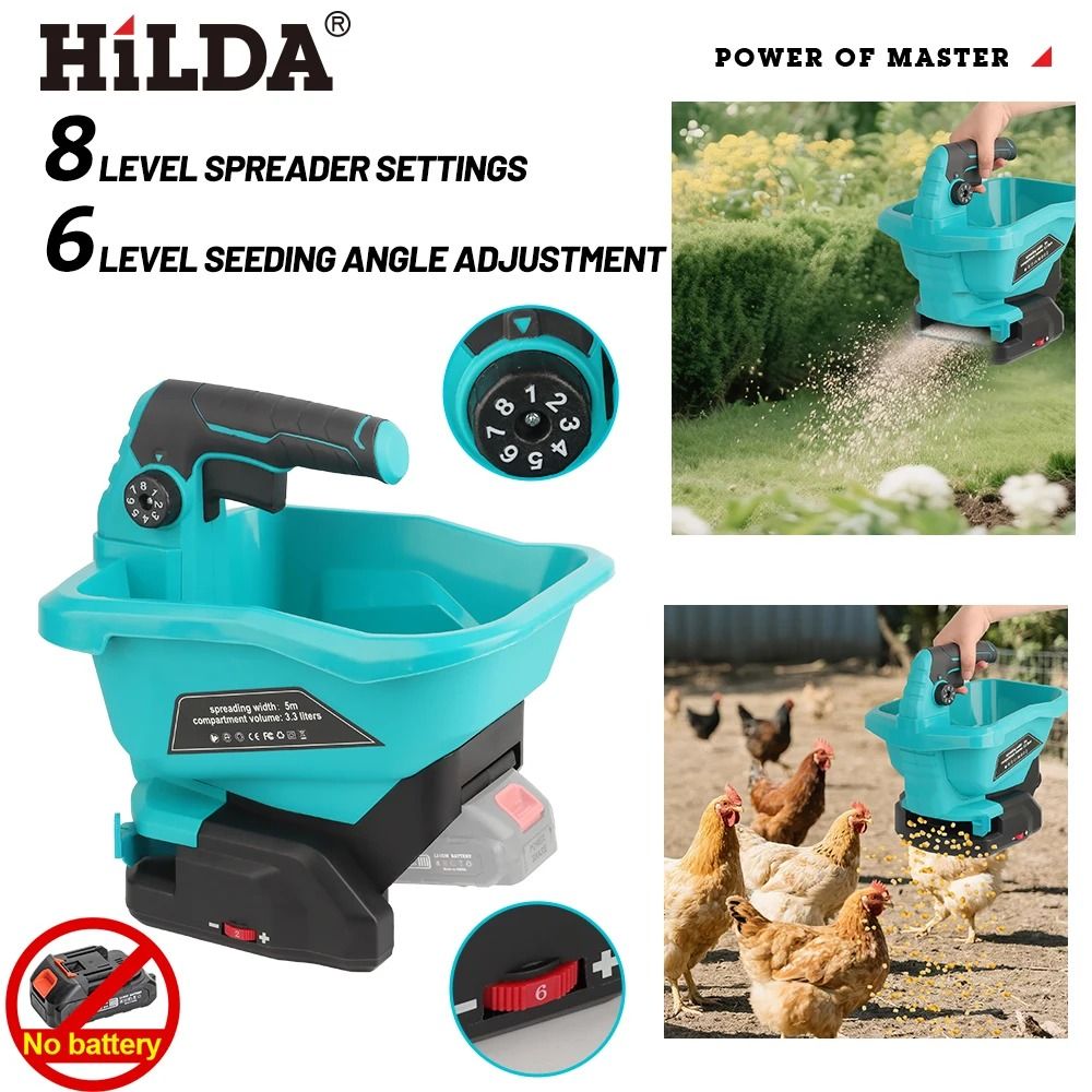HILDA Handheld Electric Seeder & Fertilizer Spreader – 6-Gear Rechargeable Power Spreader for Agricultural Use