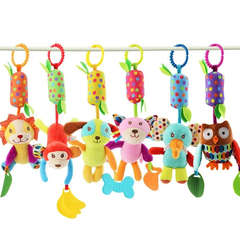 Baby Plush Stroller Toy Hanging Rattle Mobile with Cartoon Animals