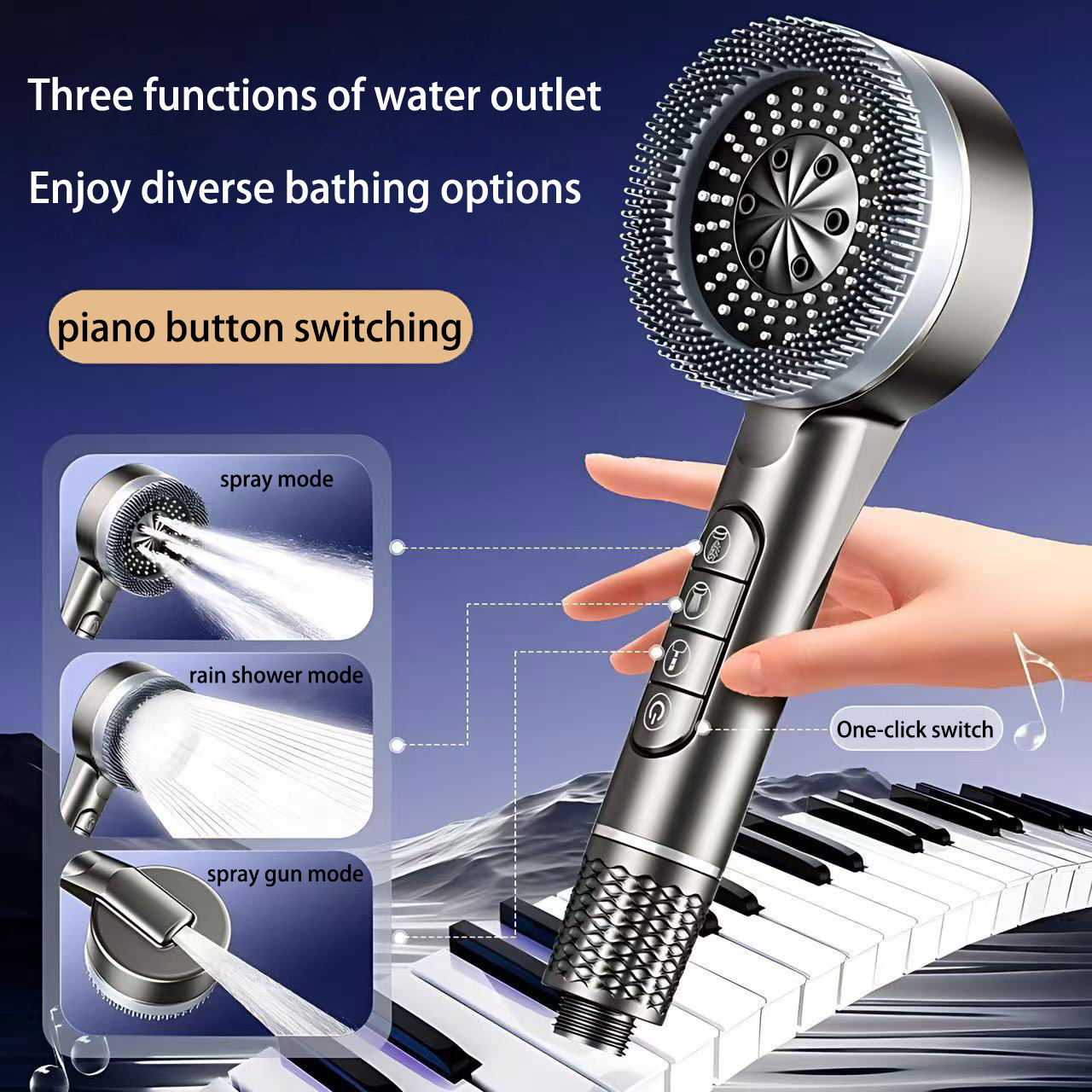 Adjustable Four-Speed Handheld Shower Head with Water Heater Booster and Bathroom Bracket Set
