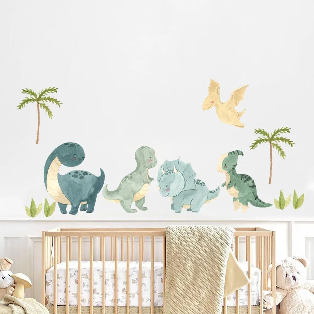 Watercolor Dinosaur Jungle Wall Stickers – Dinosaur Wall Stickers Nursery Adventure Forest Wall Decal
