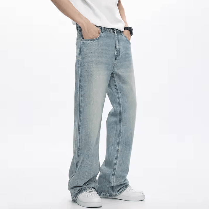 KSTUN Mens Flared Bootcut Jeans – Light Blue Streetwear Flare Denim Pants Loose Fit