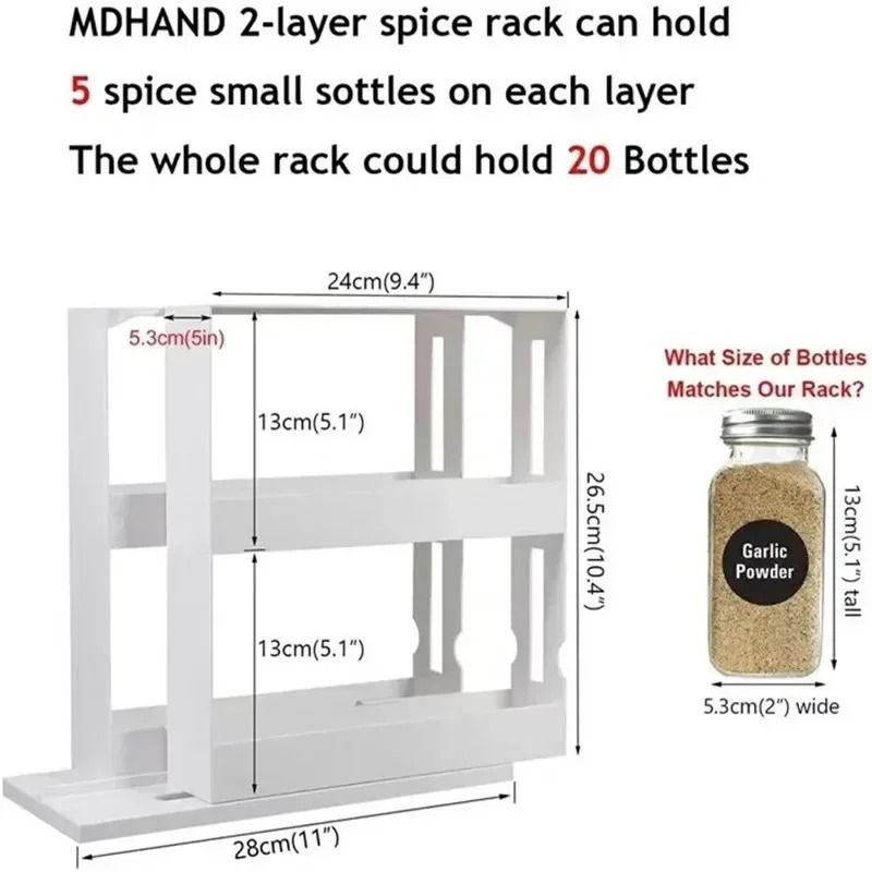 2 Tier Rotating Spice Rack Swivel Kitchen Organizer Shelf