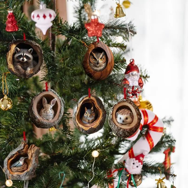 Woodland Charm Acrylic Christmas Ornament Animal Tree Pendant