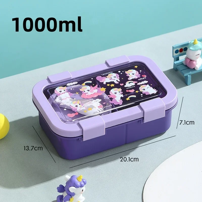 Children Bento Box Plastic Large Capacity Lunch Box with Soup Bowl and Spoon, School Picnic Compartment, Food Container