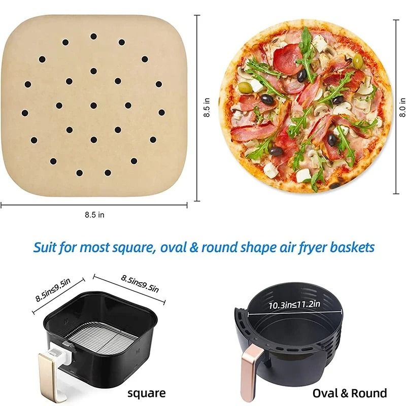 Air Fryer Parchment Paper Liners Square Perforated Disposable Sheets