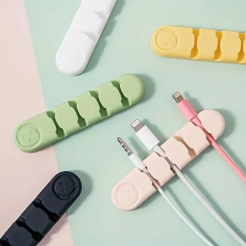 Soft Silicone Desktop Cable Organizer – 4-Hole Cable Holder for Desk Cable Management
