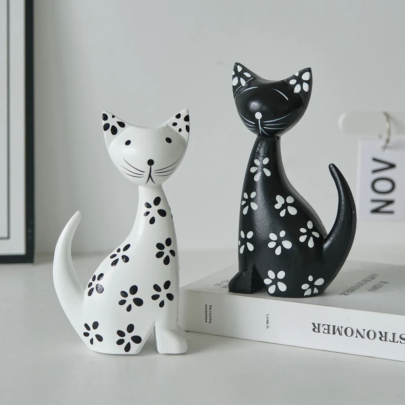 Black and White Couple Spotted Kitten Wooden Ornament