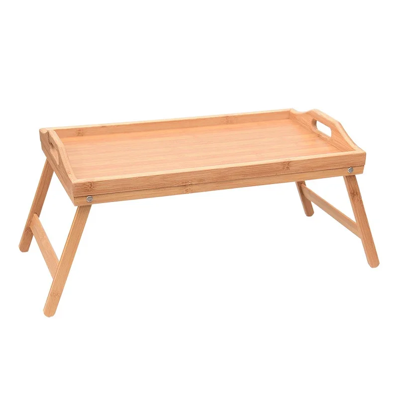 Foldable Bamboo Bed Tray Table with Folding Legs, Snack Tray, Breakfast Tray, Serving Laptop Tray, Handle Bed Table