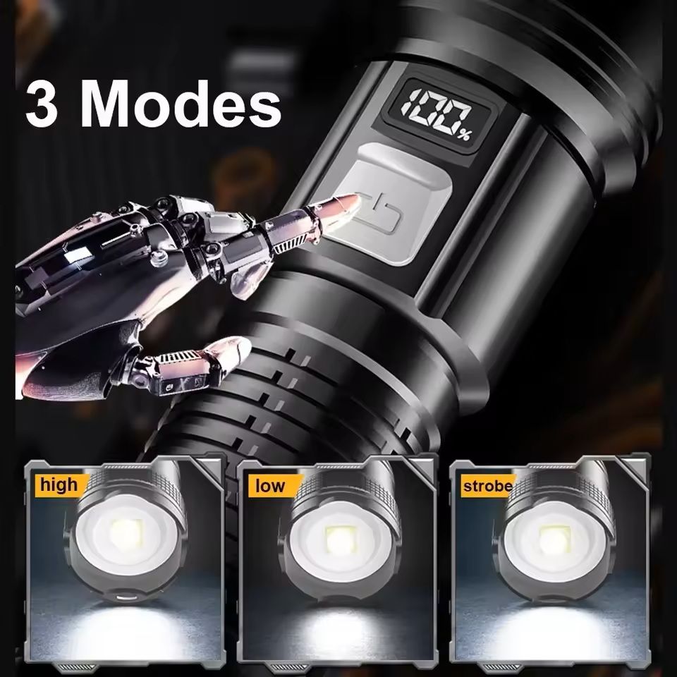 Rechargeable High-Power LED Flashlight with Zoom and Display