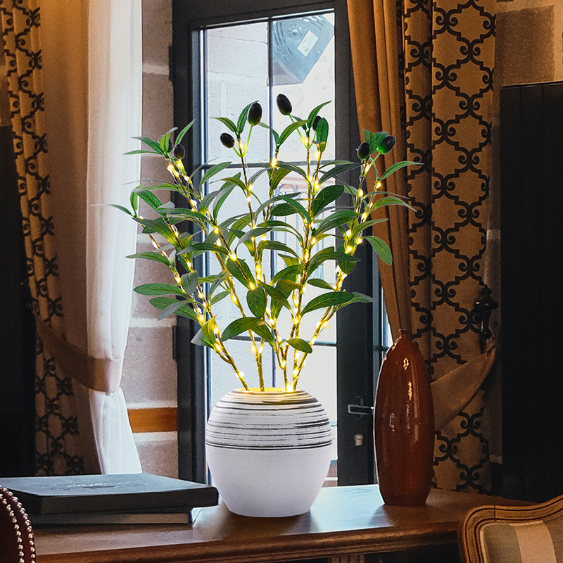 DIY Handcrafted Olive Branch LED Light, Artificial Plant Night Light for Home Office Desk, Counter Decoration