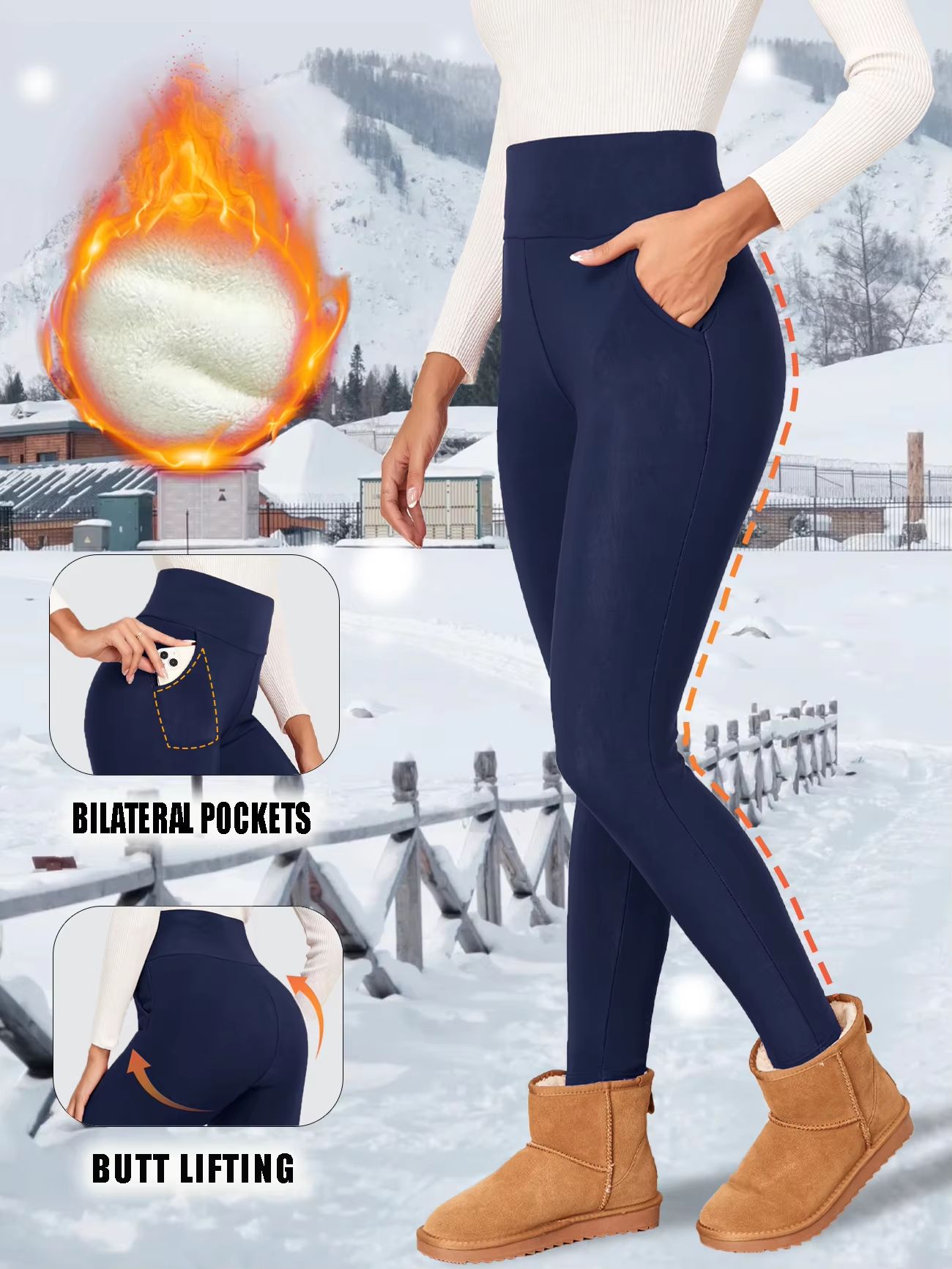 Ultra-Warm Velvet Winter Leggings with Pockets – High Waist Thick Thermal Pants for Women