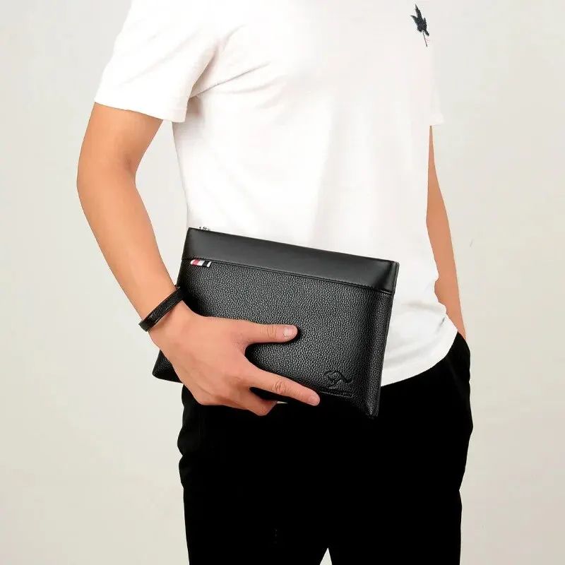 Premium Large Capacity Mens Leather Clutch Bag – Luxury Designer Wallet Pouch