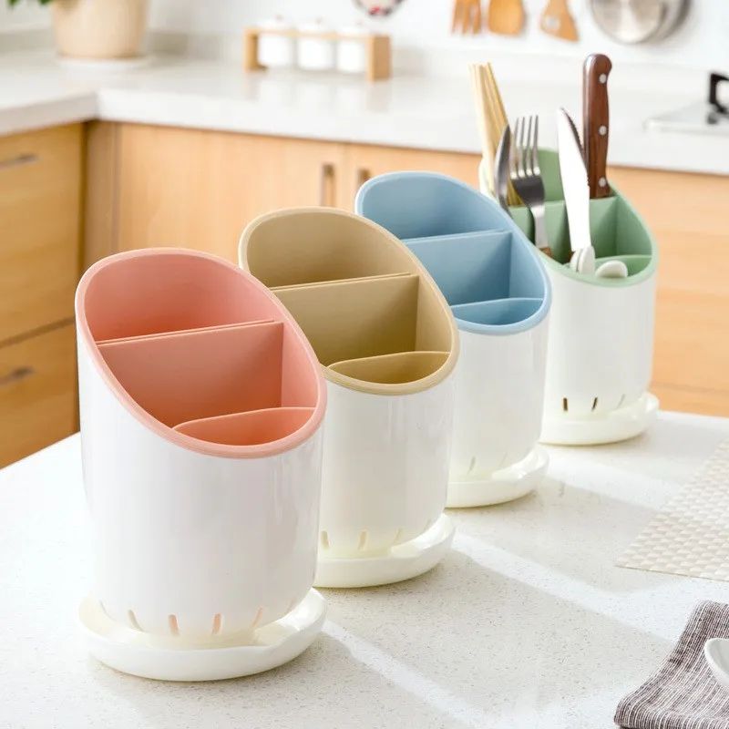 Kitchen Chopsticks Holder with Drain Tray Organizer