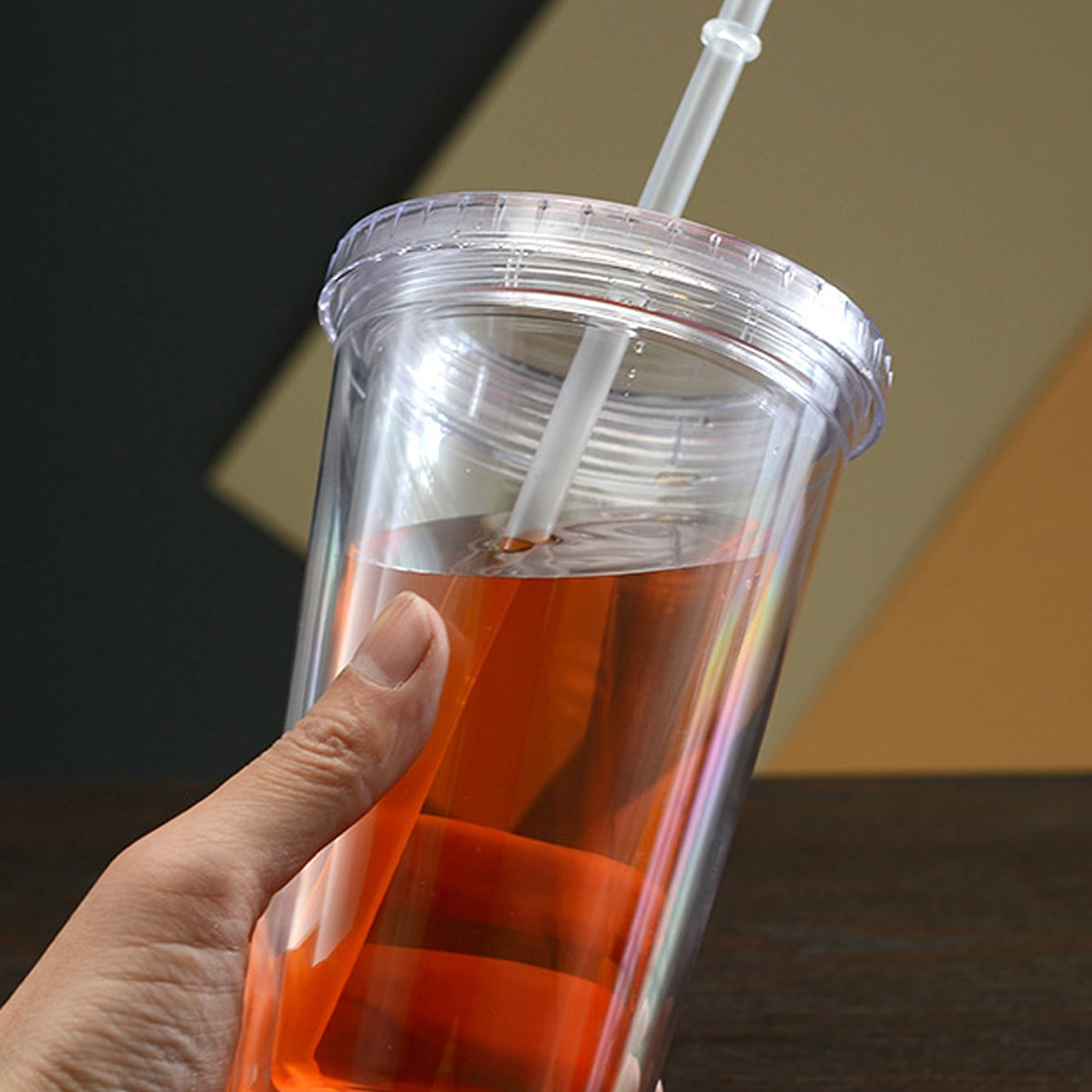 Double Layer Transparent Tumbler with Straw Reusable Insulated Water Bottle Cup